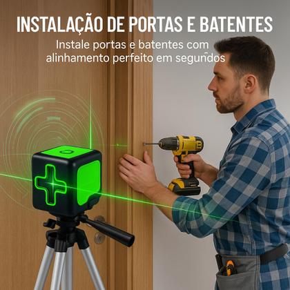Imagem de Nível A Laser 30m Verde 2 Linhas Com Esquadro Com Tripé Profissional E Suporte Para Parede