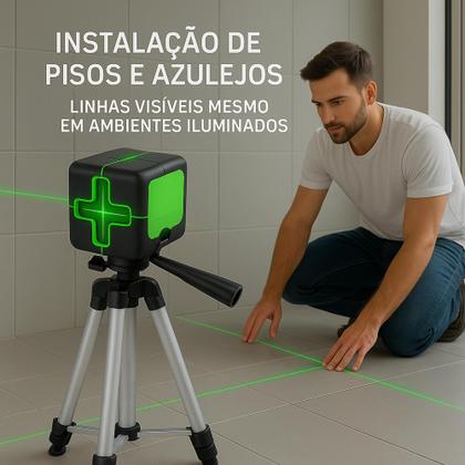 Imagem de Nível A Laser 30m Verde 2 Linhas Com Esquadro Com Tripé Profissional E Suporte Para Parede