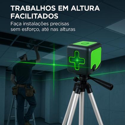 Imagem de Nível A Laser 30m Verde 2 Linhas Com Esquadro Com Tripé Profissional E Suporte Para Parede