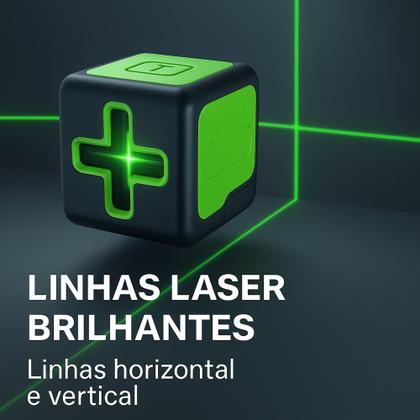 Imagem de Nível A Laser 30m Verde 2 Linhas Com Esquadro E Suporte Para Parede