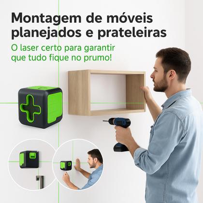 Imagem de Nível A Laser 30m Verde 2 Linhas Com Esquadro E Suporte Para Parede