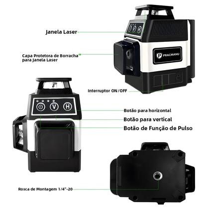 Imagem de Nível a Laser 3D Pracmanu - 12 Linhas Verdes, Auto Nivelante, Horizontal e Vertical
