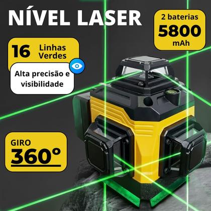 Imagem de Nível A Laser 4D 16 Linhas Verde 360 Graus Auto Nivelamento Profissional Com Controle Remoto