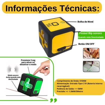 Imagem de Nível A Laser Profissional Verde 20m Teto Parede 2 Linhas Recarregável Com Tripé Verde Ou Amarelo