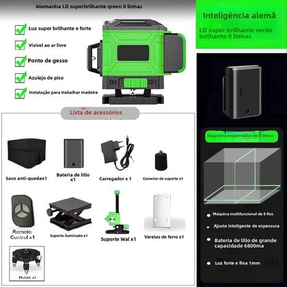 Imagem de Nível a Laser Verde 360 graus Ferramenta De Nivelamento Automático 8/12 Linhas Para Construção DIY