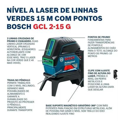 Imagem de Nível a Laser Verde Bosch GCL 2 15G Com Tripé Maleta e Kit