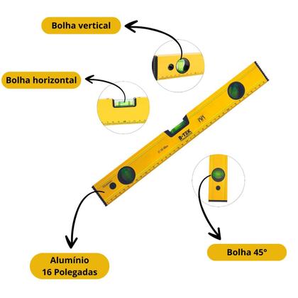 Imagem de Nível Alumínio 16 Polegadas Com Bolhas Vertical Horizontal