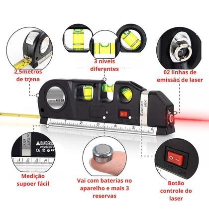 Imagem de Nivel Com Laser E Trena Nivelador Régua Com Fita Métrica