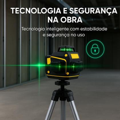 Imagem de Nível Laser 12 Linhas Verde 3D Recarregável 2 Baterias Tripé Profissional
