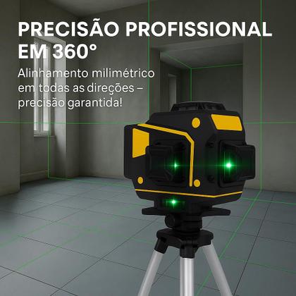 Imagem de Nível Laser 12 Linhas Verde 3D Recarregável 2 Baterias Tripé Profissional