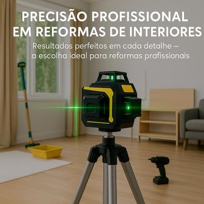 Imagem de Nível Laser 12 Linhas Verde 3D Recarregável 2 Baterias Tripé Profissional