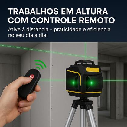 Imagem de Nível Laser 12 Linhas Verde 3D Recarregável 2 Baterias Tripé Profissional