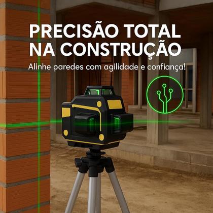 Imagem de Nível Laser 12 Linhas Verde 3D Recarregável 2 Baterias Tripé Profissional