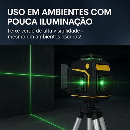 Imagem de Nível Laser 12 Linhas Verde 3D Recarregável 2 Baterias Tripé Profissional