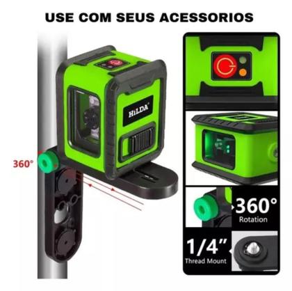 Imagem de Nível Laser 2 Linhas Verde Tripé Suporte Esquadro Prumo HILDA