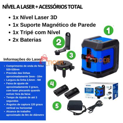Imagem de Nivel Laser 3D Autonivelante 2 Linhas Cruz Com 2 Baterias