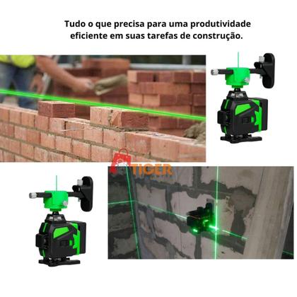 Imagem de Nível Laser 3D  Recarregável 12 Linhas Verde Autonivelante 2 Baterias 2400mAh