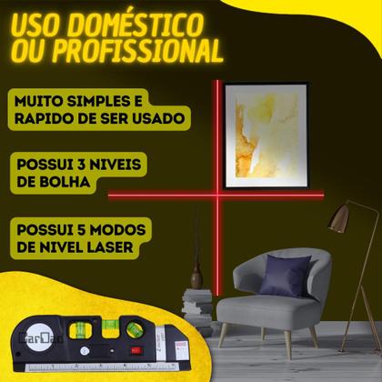 Imagem de Nível Laser 4 Linhas Cruz Trena Regua Nivelador Profissional