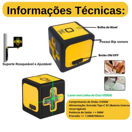 Imagem de Nível Laser Portátil Verde 20m Teto Parede 2 Linhas Recarregável Com Tripé Multiuso Profissional