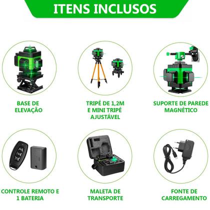 Imagem de Nivel Laser Verde 16 Linhas Azulejista Kit Bateria Maleta Tripé Controle Premium com Nota Fiscal