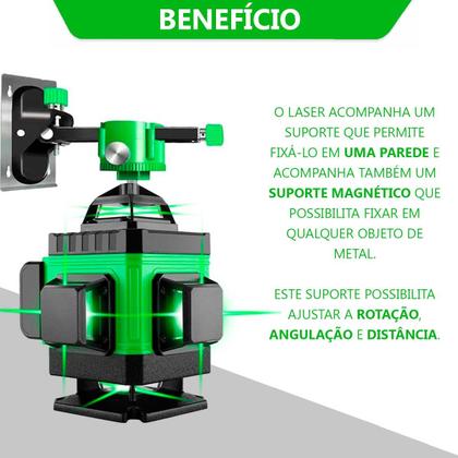 Imagem de Nivel Laser Verde 16 Linhas Azulejista Kit Bateria Maleta Tripé Controle Premium com Nota Fiscal