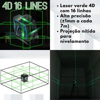 Imagem de Nível Laser Verde 4d 16 Linhas Automático 2 Bateria Com Tripé e Maleta