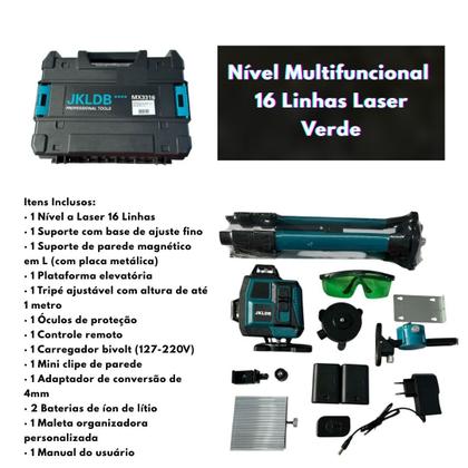 Imagem de Nível Laser Verde 4d 16 Linhas Automático 2 Bateria Com Tripé e Maleta