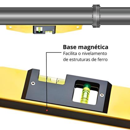 Imagem de Nível Magnético Alumínio 14 X40Cm Imã + Esquadro De Aço 12