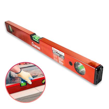 Imagem de Nível Manual de Alumínio Cortag 3 Bolhas 50 Cm Sem Base Magnética Nivelamento Horizontal, Vertical e 45º Pedreiros Construção Civil Vermelho 60241