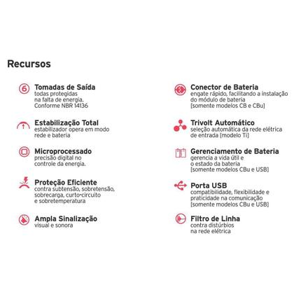 Imagem de Nobreak 1400VA 6 Tomadas 3 em 1 Engate para Bateria Externa Trivolt Ragtech 1400 GT CBU-TI No-Break 4154 Preto