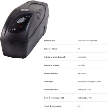 Imagem de Nobreak Easy Jet 2000VA CBUTI 20NEJ4222 Preto Trivolt 8 Tomadas Ragtech