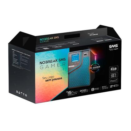 Imagem de Nobreak SMS Gamer, 2000VA, Senoidal, 8 Tomadas, WiFi, Entrada e Saida Bivolt- 29601