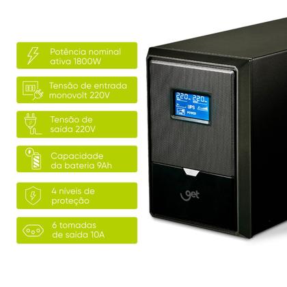 Imagem de Nobreak UPS 3000 VA Get 220/220V 6 tomadas