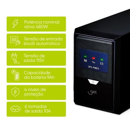 Imagem de Nobreak UPS Get 800VA AUT/115V 6 tomadas Autonomia 30 min