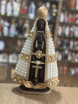 Imagem de Nossa Senhora Aparecida Perolada Gesso Premium Branco