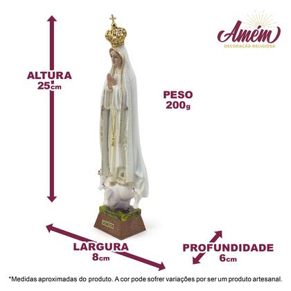 Imagem de Nossa Senhora de Fatima Portugal Olho de Vidro Resina 21 cm