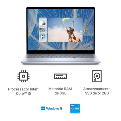 Imagem de Notebook 2 em 1 Dell Inspiron 2IN1-I1300-M10C 14" FHD+ Touch Intel Core i5 8GB 512GB SSD Windows 11 Prata Gelo +Capa