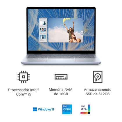 Imagem de Notebook 2 em 1 Dell Inspiron 2IN1-I1300-M30 14" FHD+ Touch Intel Core i5 16GB 512GB SSD Windows 11 Prata Gelo