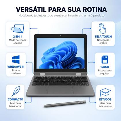 Imagem de Notebook 2 em 1 Positivo Duo Tela 11.6" Intel Celeron N4500 4GB 128GB eMMC 11 Cinza - C4128E