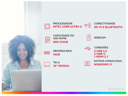 Imagem de Notebook Acer Aspire 16 A16-71M-55H0 Intel Core Ultra 5 com IA Integrada 115U 16GB RAM 512GB SSD 16" Windows 11