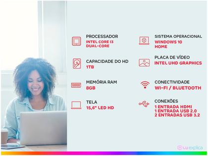 Imagem de Notebook Acer Aspire 3 A315-56-34A9 Intel Core I3 Windows 10 Home 8GB 1TB HD 15,6'
