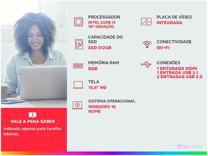 Imagem de Notebook Acer Aspire 3 A315-56-35ET Intel Core I3 Windows 10 Home 8GB 512GB SSD 15,6'