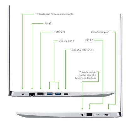 Imagem de Notebook Acer Aspire 5 AMD Ryzen7-5700U, 16GB RAM, SSD 512GB, 15.6" FHD IPS, AMD Radeon, Linux, Prata - A515-45-R74N