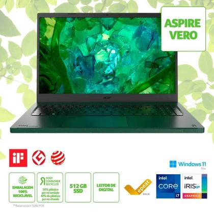 Imagem de Notebook Acer Aspire Vero AV15-53P-72JT, Win11 PRO, 15.6 IPS, Intel Core i7-1355U, 16GB, SSD 512GB