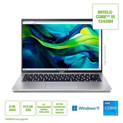 Imagem de Notebook Acer Swift Go SFG14-71T-521G Ultrafino Core i5 13 G. Windows 11 Home 8GB 512SSD 14" Touch.