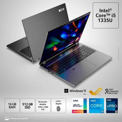 Imagem de Notebook Acer Travel Mate TMP214-55-54ZZ, Win11 Pro, 14" FullHD, Intel Core i5-1335U, 16GB SSD 512GB