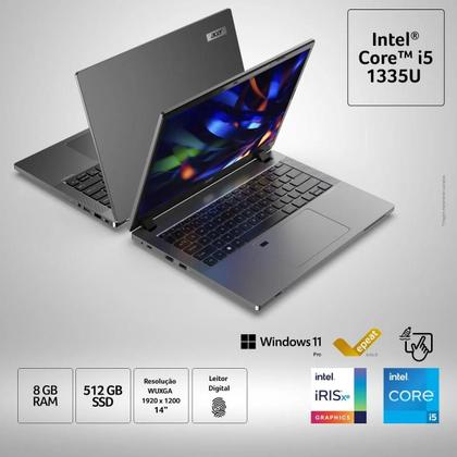 Imagem de Notebook Acer Travel Mate TMP214-55-59VU, Windows 11 Pro, 14" FullHD IPS, Intel Core i5-1335U, 8GB, SSD 512GB - NX.B5CAL