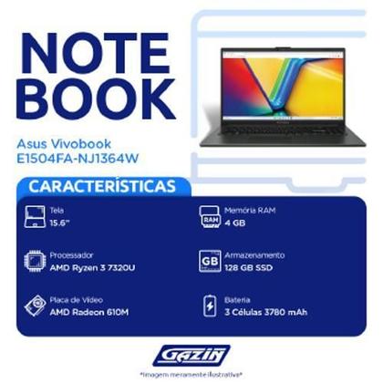 Imagem de Notebook Asus 15.6P R3-7320U 4Gb 128Gbssd W11