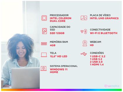 Imagem de Notebook ASUS Celeron Dual Core N4500 4GB 128GB SSD Windows 11 Home Tela 15,6 LED FHD Slate Grey