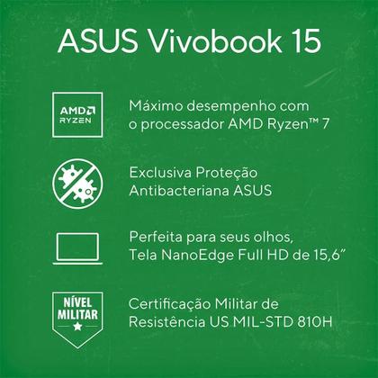 Imagem de Notebook ASUS Vivobook 15 AMD Ryzen7 5825U, 16GB, 512GB SSD, W11 , 15,6"FHD, Cool Silver - M1502YA-NJ655W